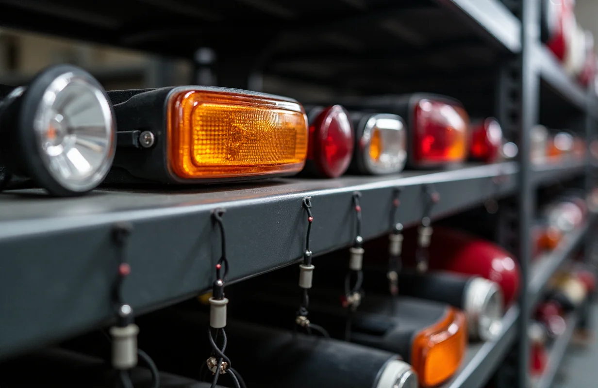 Półka z lampami LED do przyczep: obrysówki, lampy zespolone i wiązki przewodów